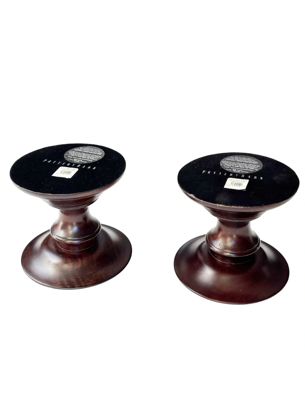 Pottery Barn Vintage Turned Wood Pillar Candle Holders Set of 2 Espresso 5.25”